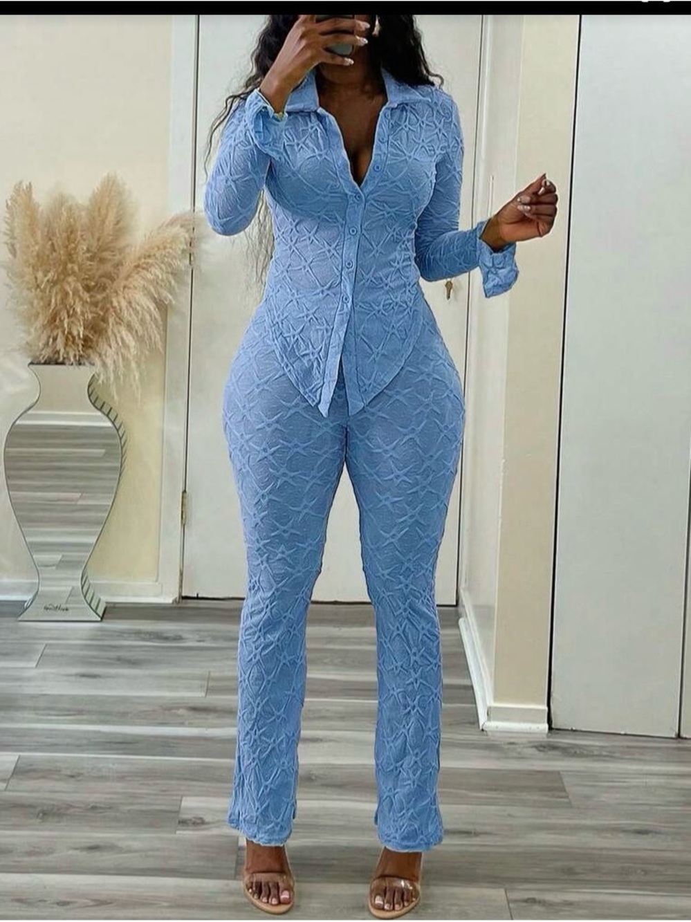 Light Blue Textured Two Piece Set